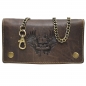 Preview: flevado Wild Büffel Leder Geldbörse Scull Totenkopf Biker Wildleder Brieftasche mit Kette (Braun) RFID Schutz